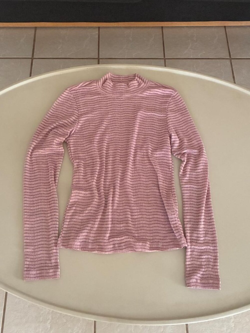 Naf Naf Pastel Pink Mesh Turtleneck Top - Size L